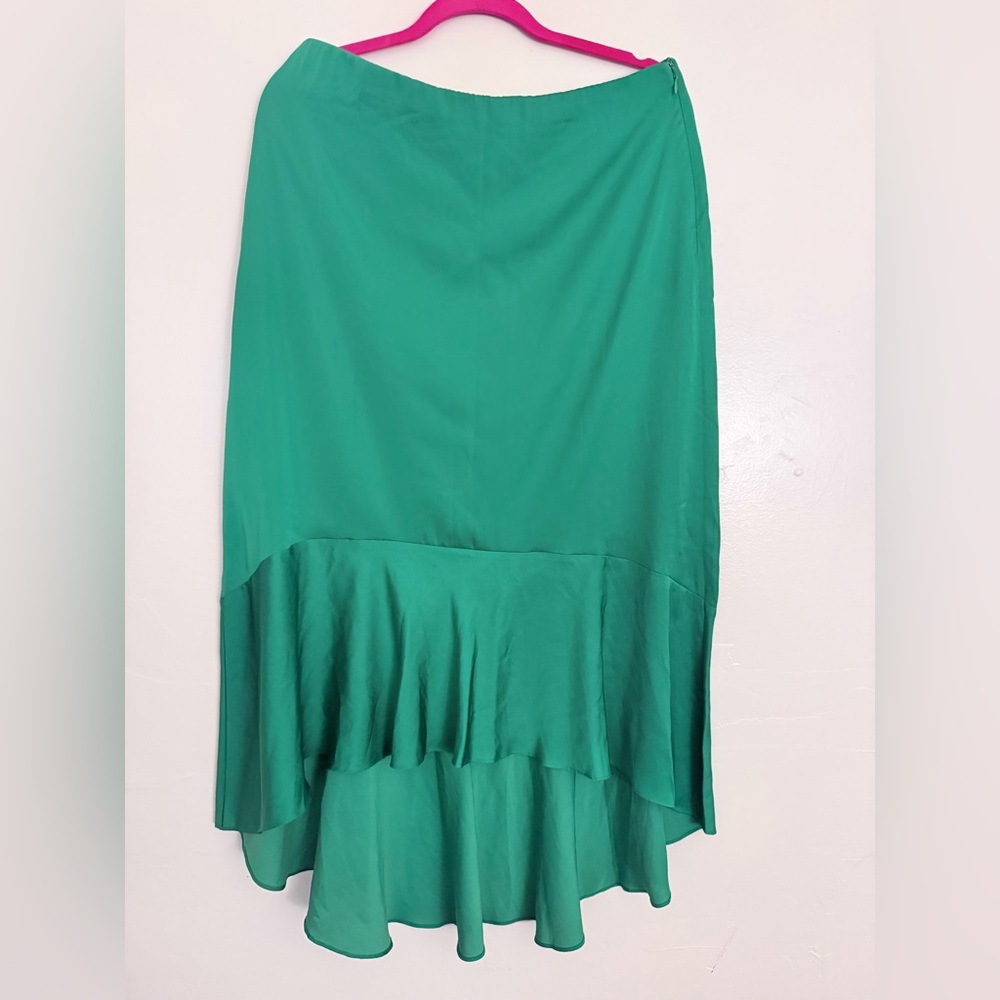 Ann Taylor Emerald Green High-Low Ruffle Hem Skirt